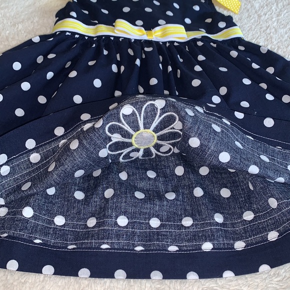 Blueberi Boulevard Polka Dot Daisy Dress EUC 18M Navy & Yellow - Picture 7 of 11